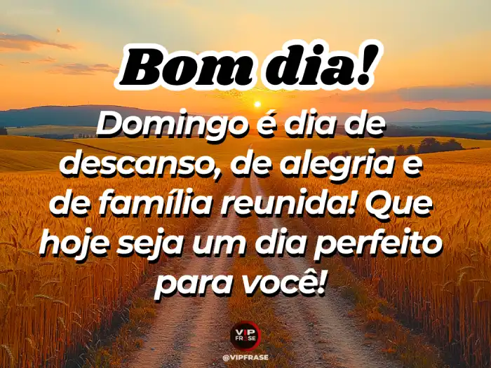 Mensagem de bom dia domingo com descanso, alegria e a família reunida, perfeita para começar o dia com boas energias.
