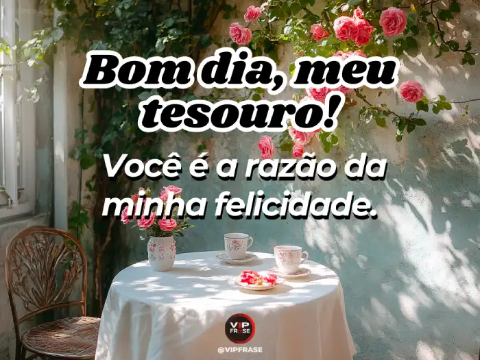 Amor bom dia frase: você é meu tesouro e a razão da minha felicidade