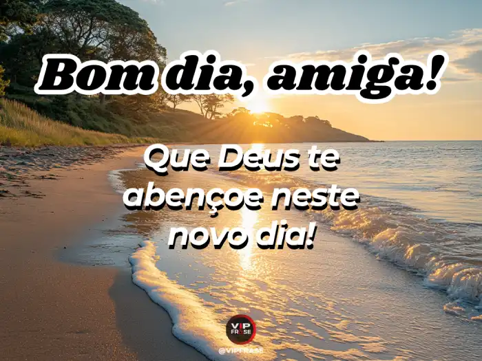 Mensagem de bom dia para amiga religiosa com fundo celestial e texto 'Deus te abençoe neste novo dia'