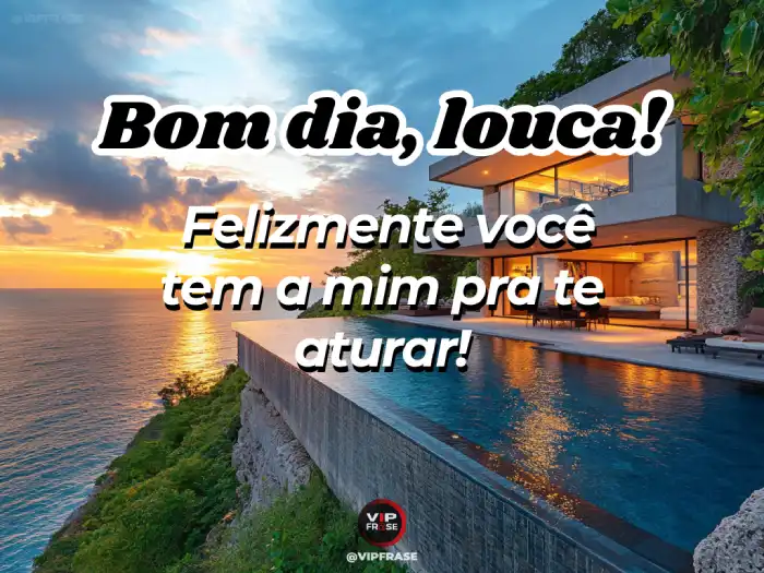 Mensagem de bom dia humorada para amiga com texto 'Felizmente eu te aturo' e fundo divertido