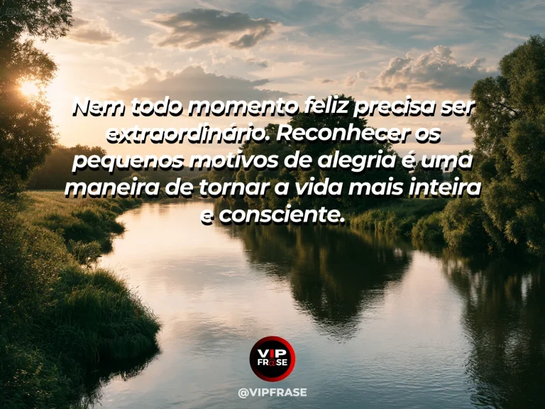 Mensagem reflexiva sobre felicidade, com piquenique colorido em parque ensolarado, com flores, frutas e céu azul.