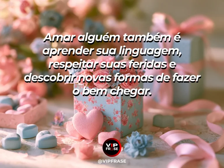 Frase de amor sobre compreensão e carinho, com fundo delicado e intimista.