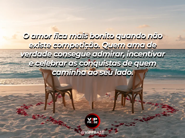Mensagem sobre amor e conquistas com duas taças em celebração diante de uma vista.