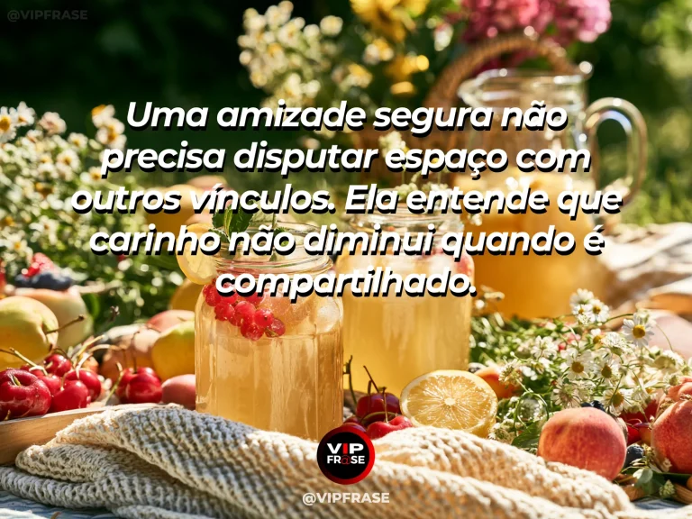Mensagem sobre amizade, com cena de pequeno grupo de amigos caminhando juntos ao ar livre, conexão leve e sem protagonismo individual.