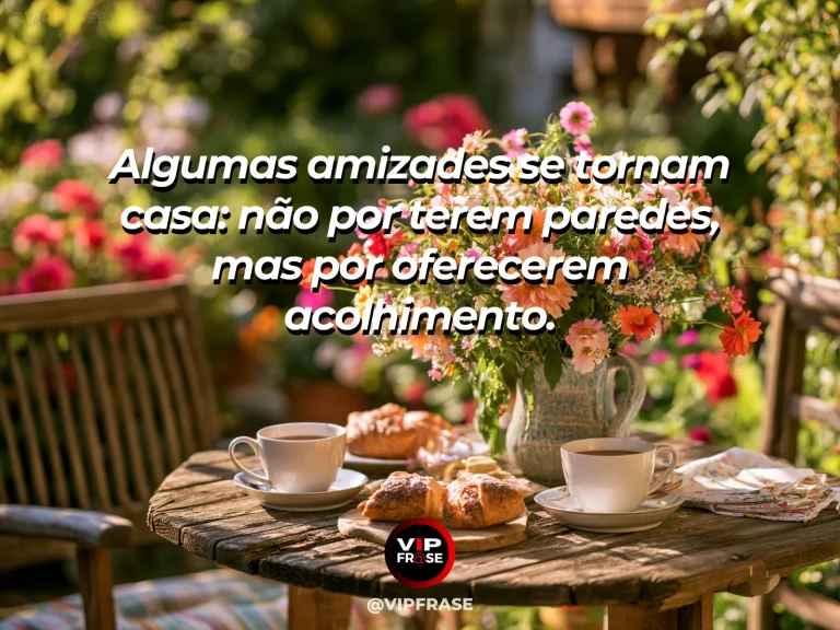 Frase sobre amizade com uma porta aberta para uma sala acolhedora com duas poltronas.