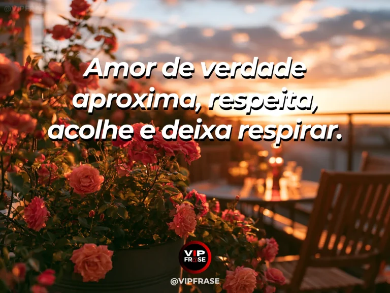 Frase sobre amor, com cortinas leves abertas pelo vento.