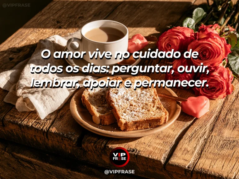 Frase de amor com fundo romântico e delicado sobre amor é cuidado cotidiano.