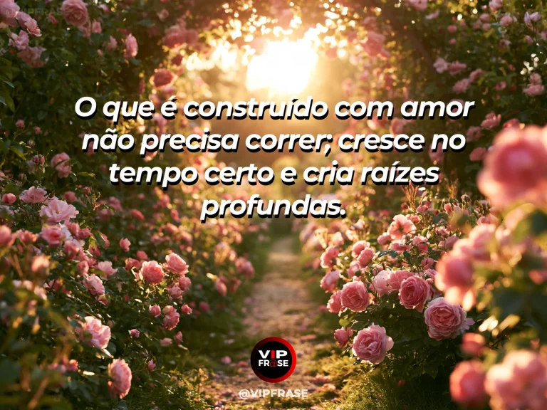 Frase de amor com fundo romântico e delicado sobre amor que não precisa de pressa.