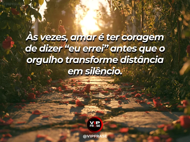 Frase de amor com fundo romântico e delicado sobre amor que vence o orgulho.