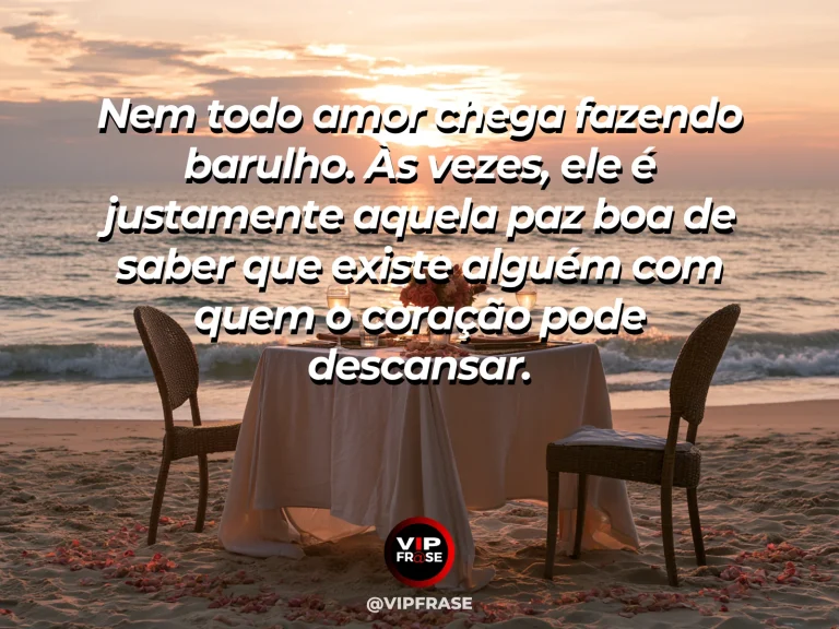 Mensagem de amor e paz com varanda romântica ao pôr do sol.