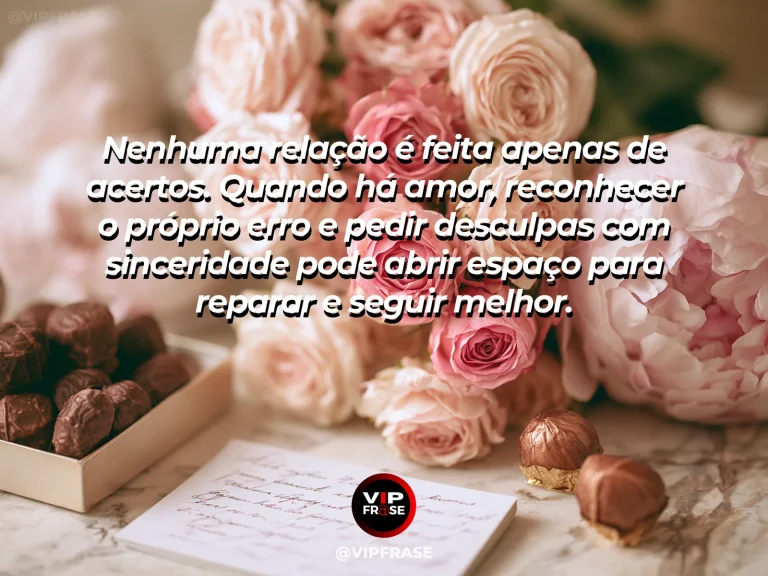 Mensagem sobre amor e desculpas com flor branca entre dois lugares próximos.