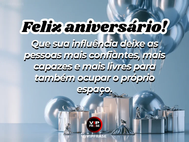 Frase de aniversário sobre liderança que fortalece pessoas, com equipe colaborando em ambiente luminoso.
