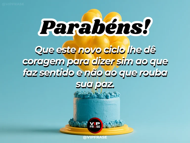 Frase de aniversário sobre coragem e paz, com porta aberta para um jardim iluminado.