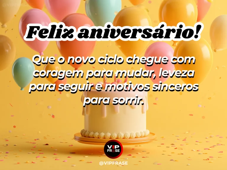 Frase de aniversário sobre recomeço e coragem, com caminho iluminado ao amanhecer.