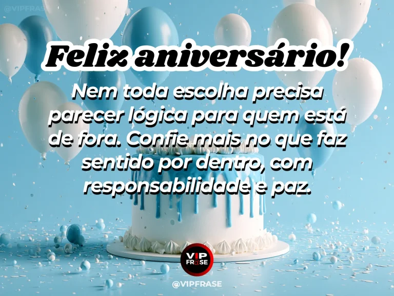 Frase de aniversário sobre confiança e escolhas, com caminho entre árvores iluminadas.