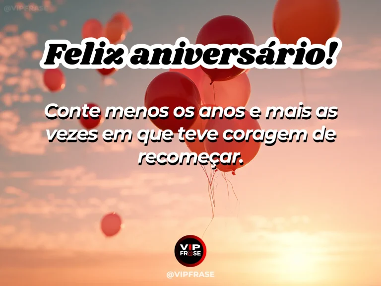 Frase de aniversário sobre recomeço, com escada levando a um terraço ensolarado.