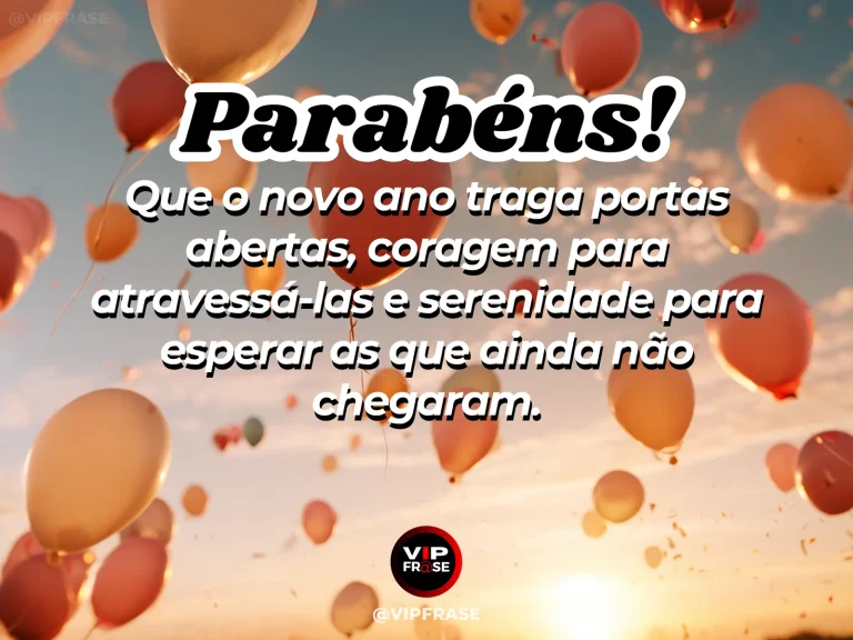 Frase de aniversário sobre coragem e esperança, com porta aberta para uma luz dourada.