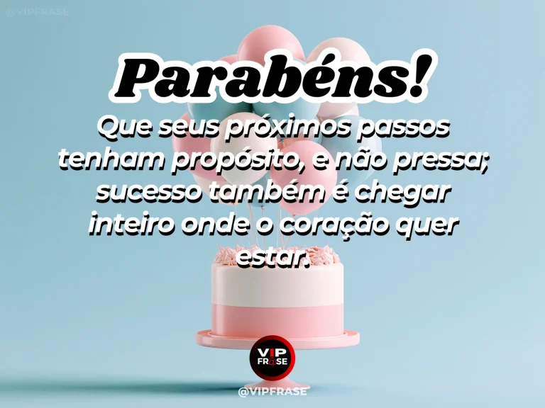 Frase de aniversário sobre propósito e sucesso, com caminho tranquilo em direção ao horizonte.