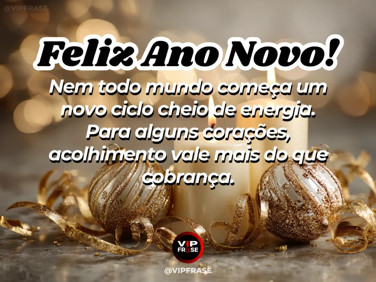 Frase de Ano Novo sobre conforto, em cena serena com quarto silencioso com luz suave, evocando descanso emocional.