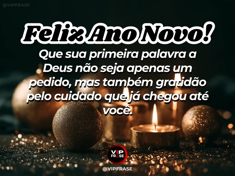 Frase de Ano Novo sobre deus, gratidao, com cenário espiritual e acolhedor.