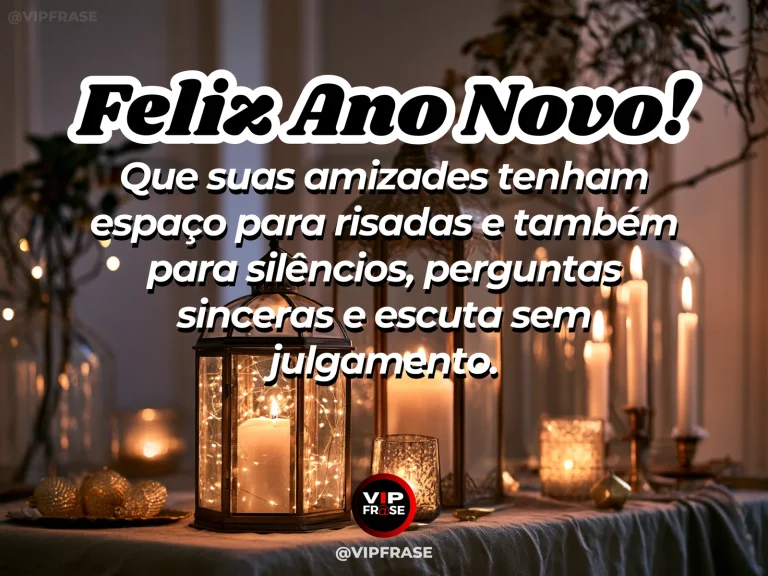 Frase de Ano Novo sobre amizade, com cenário inspirador e acolhedor.