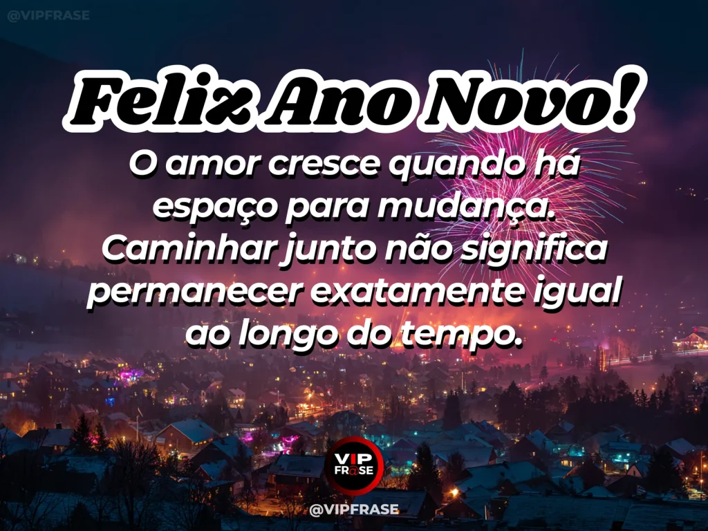 Frase de Ano Novo sobre amor, em cena serena com dois caminhos que se unem sob luz suave, com romantismo discreto.