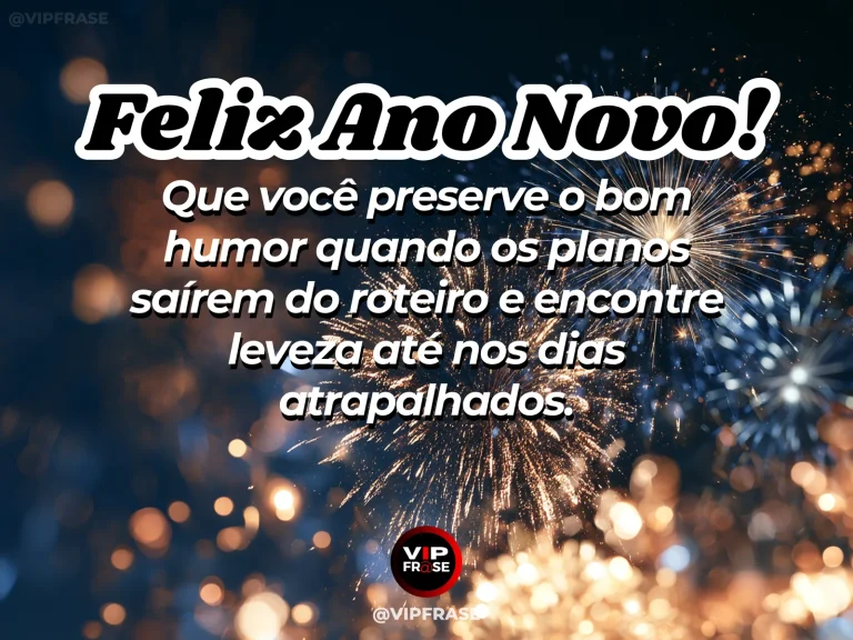 Frase de Ano Novo sobre otimismo, felicidade, com cenário inspirador e acolhedor.