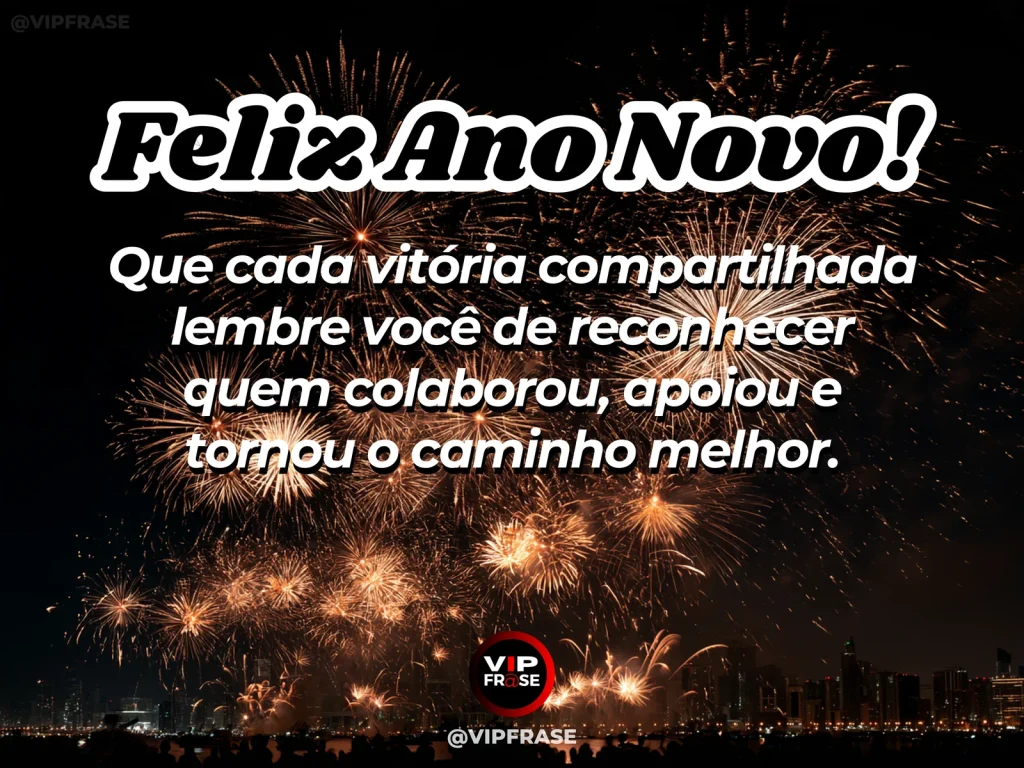 Frase de Ano Novo sobre sucesso, gratidao, com cenário inspirador e acolhedor.