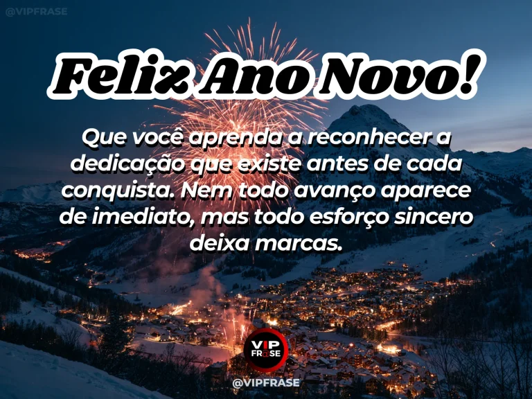 Mensagem de Ano Novo sobre esforço e conquista, com trilha iluminada no horizonte.