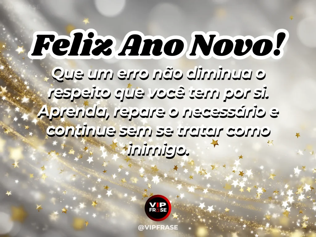 Frase de Ano Novo sobre autoestima após um erro, com espelho e planta.