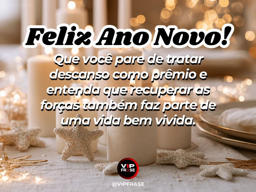 Mensagem de Ano Novo sobre vida, com rede confortável em varanda tranquila, sombra de árvores, livro fechado e luz suave de tarde.
