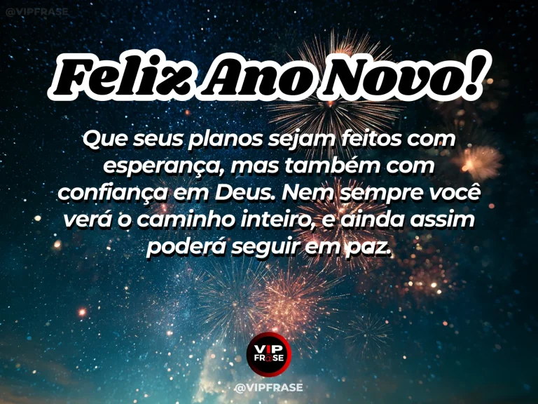 Mensagem de Ano Novo sobre confiar os planos a Deus, com caminho sob céu iluminado.