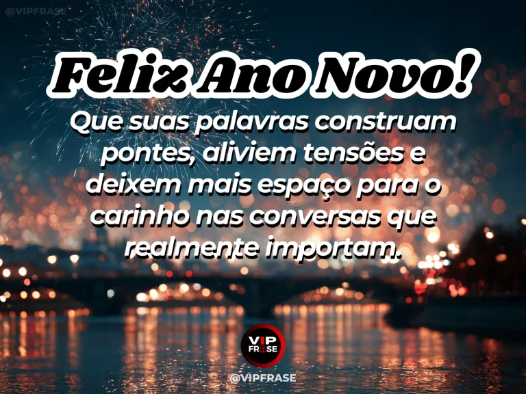 Mensagem de Ano Novo sobre carinho, com pequena ponte de madeira sobre jardim florido, luz dourada suave e atmosfera de reconciliação e proximidade.