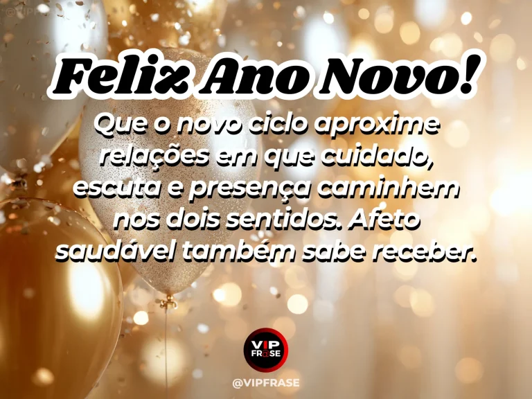 Mensagem de Ano Novo sobre reciprocidade, com duas cadeiras em varanda iluminada.