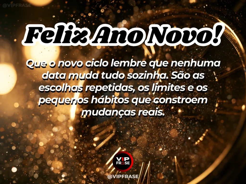 Mensagem de Ano Novo sobre sabedoria e recomeco, com efeito dominó elegante iniciando uma sequência ordenada em mesa clara.