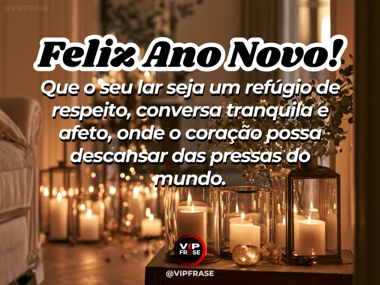Mensagem de Ano Novo sobre paz, com sala de estar aconchegante com luz natural, almofadas, plantas e janela para um jardim silencioso.