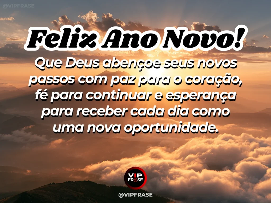 Mensagem de Ano Novo sobre deus e fe e esperanca, com céu claro ao amanhecer sobre um caminho cercado por natureza serena.