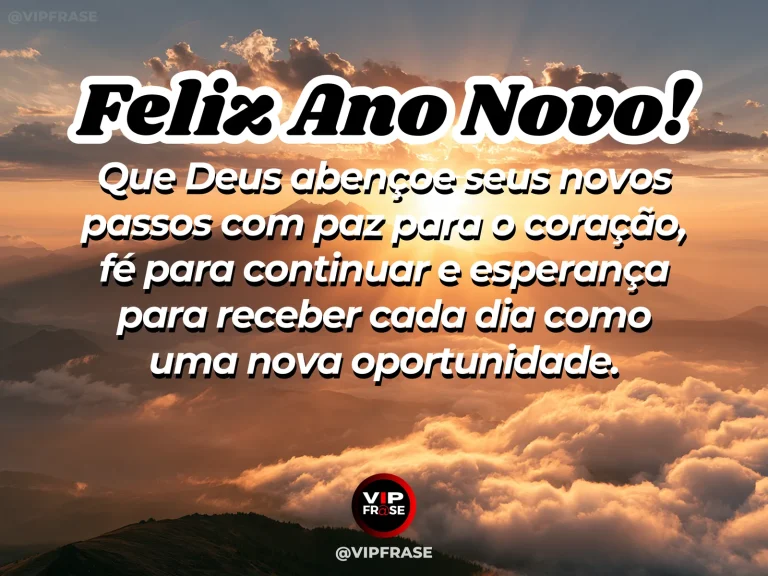 Mensagem de Ano Novo sobre deus e fe e esperanca, com céu claro ao amanhecer sobre um caminho cercado por natureza serena.