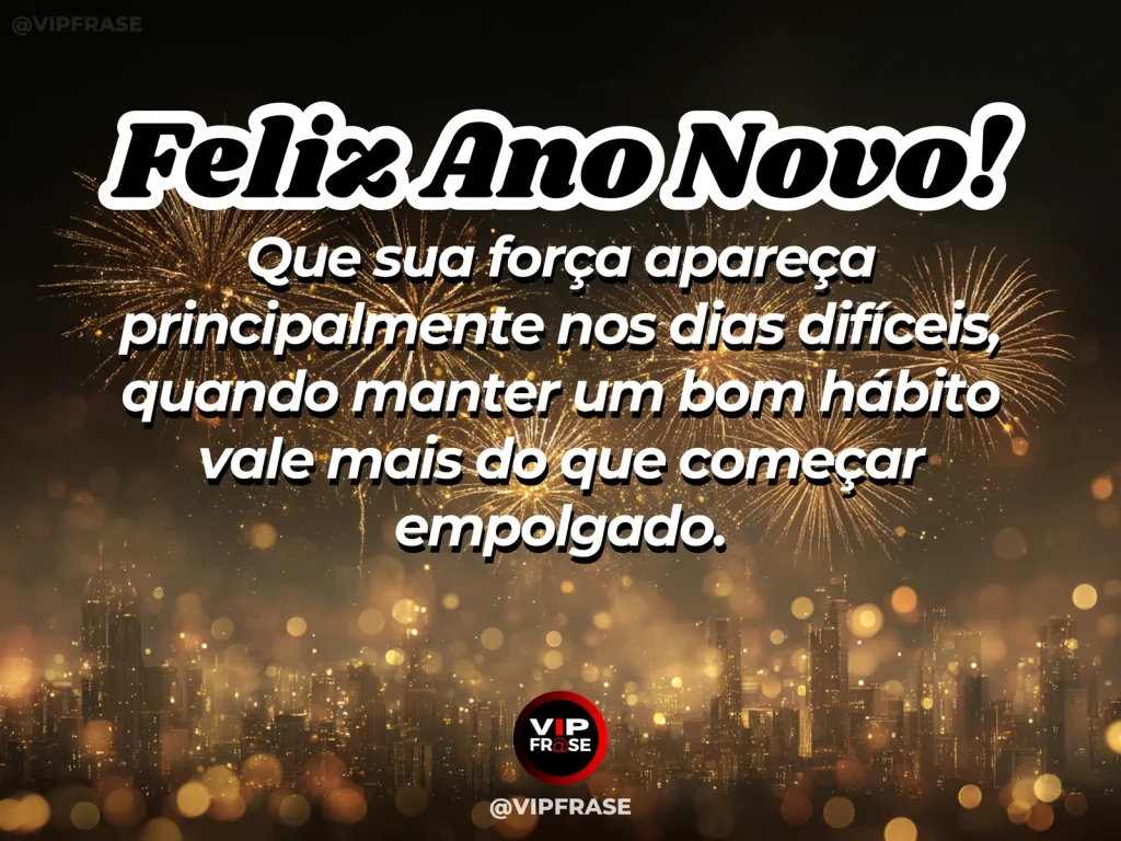 Frase de Ano Novo sobre força e constância, com tênis prontos em manhã nublada.