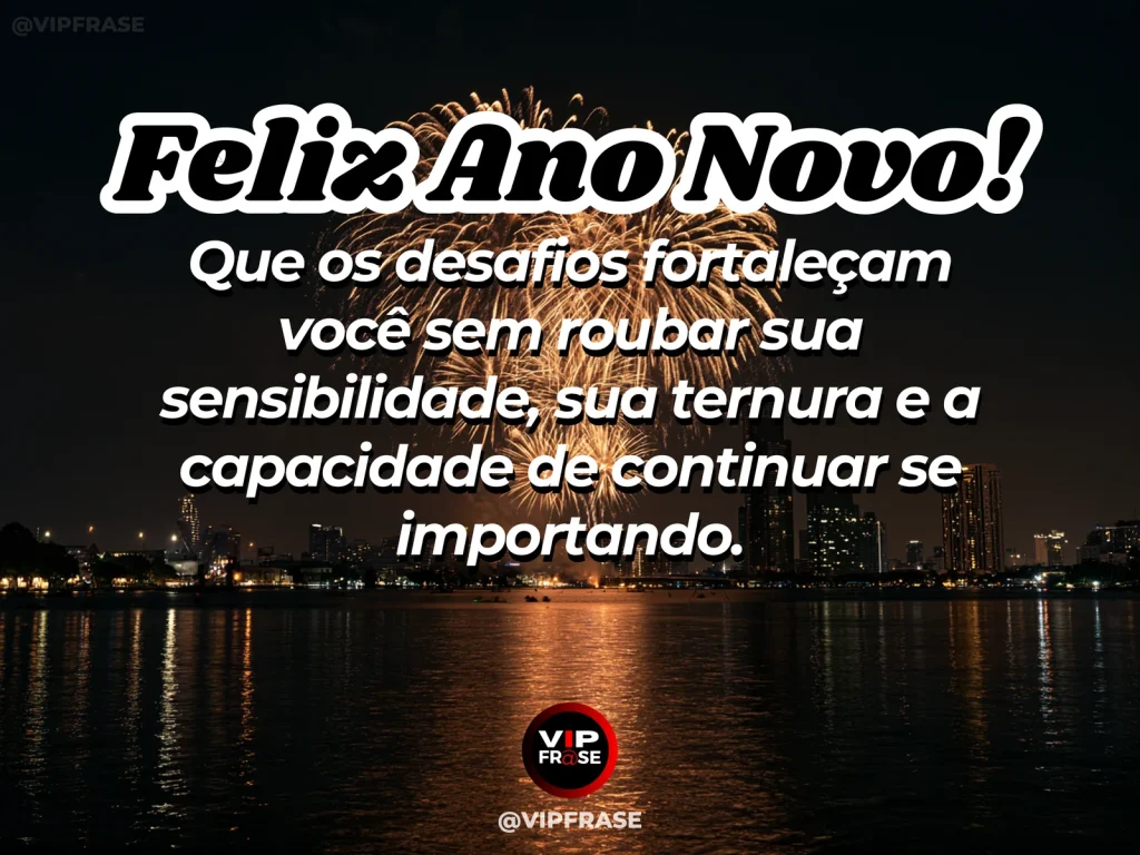 Frase de Ano Novo sobre forca, carinho, com cenário inspirador e acolhedor.