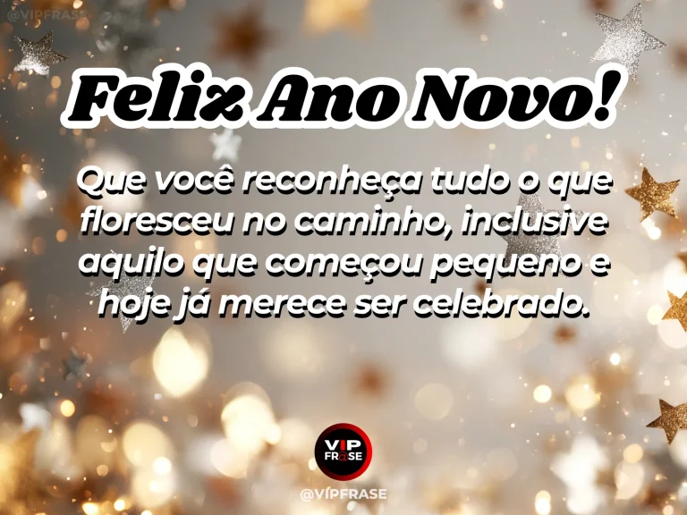 Mensagem de Ano Novo sobre gratidao, com pequenas flores surgindo entre pedras sob luz dourada.