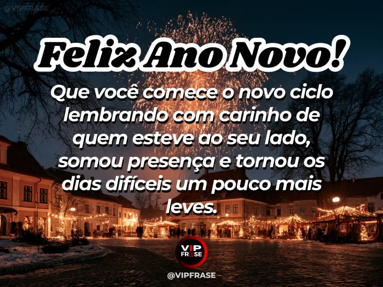 Mensagem de Ano Novo sobre gratidao e carinho, com duas silhuetas sentadas lado a lado diante de um pôr do sol suave.