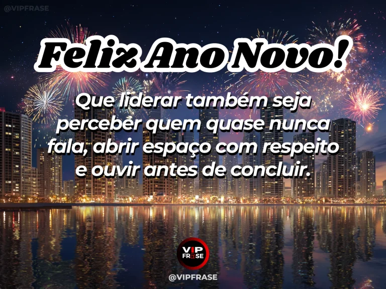Frase de Ano Novo sobre liderança inclusiva, com mesa de reunião e lugar aberto.