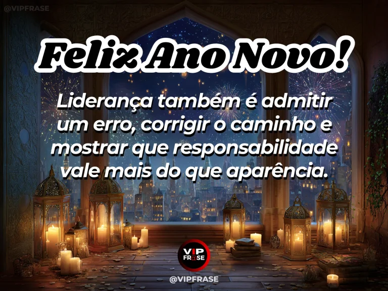 Frase de Ano Novo sobre lideranca, sabedoria, em cena serena com mesa de reunião vazia com luz lateral, transmitindo clareza e responsabilidade.