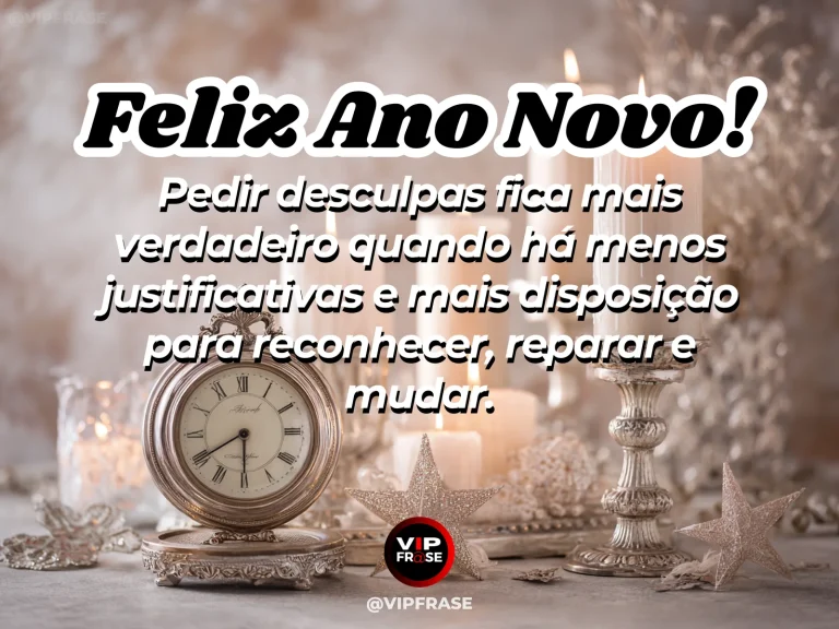 Frase de Ano Novo sobre desculpas, em cena serena com papel escrito à mão e luz suave, transmitindo sinceridade.