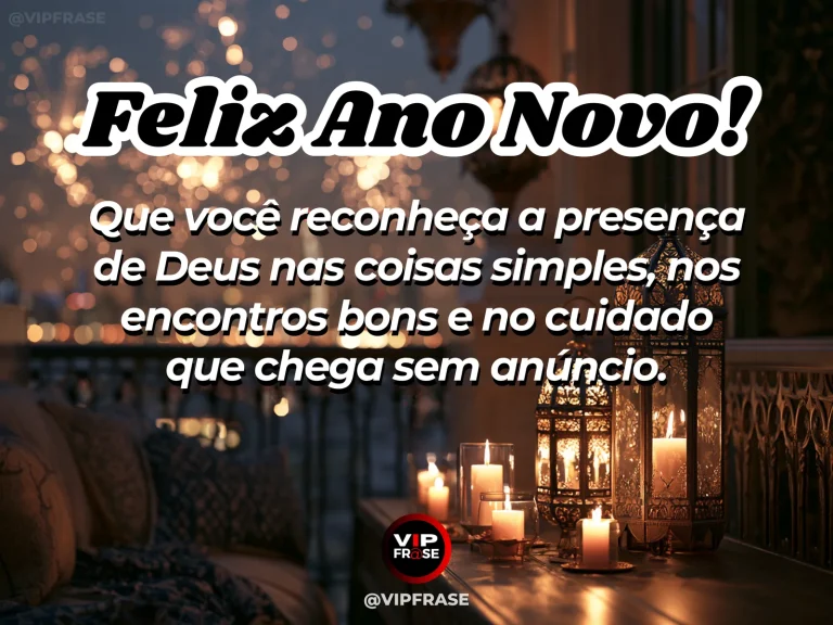 Frase de Ano Novo sobre deus, gratidao, com cenário espiritual e acolhedor.