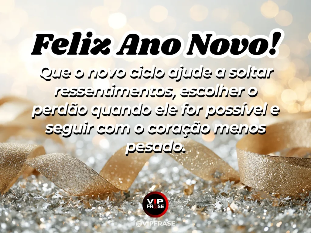 Mensagem de Ano Novo sobre perdao e recomeco, com folhas secas levadas suavemente pelo vento em um caminho iluminado.
