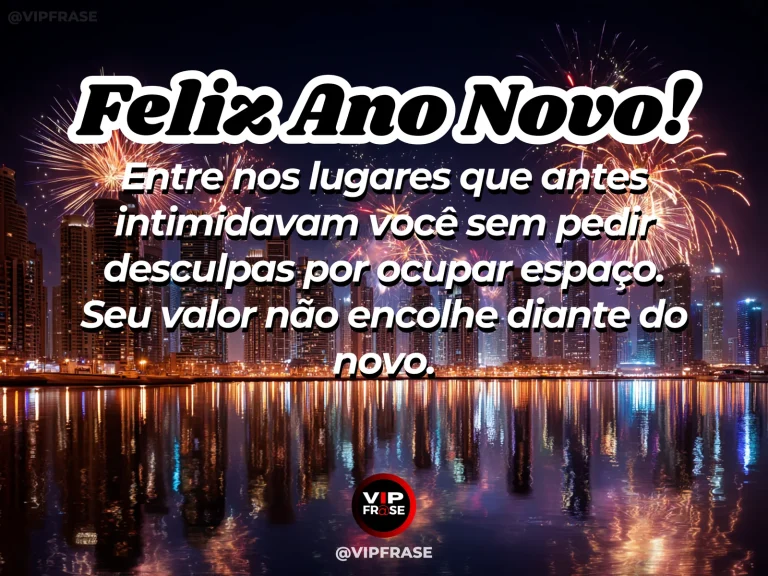 Frase de Ano Novo sobre coragem, autoestima, em cena serena com escadaria ampla e luminosa, transmitindo avanço e presença.