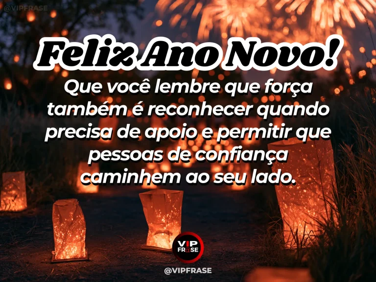 Mensagem de Ano Novo sobre forca, com duas trilhas que se unem em um único caminho entre árvores, luz acolhedora e sensação de apoio e companhia.