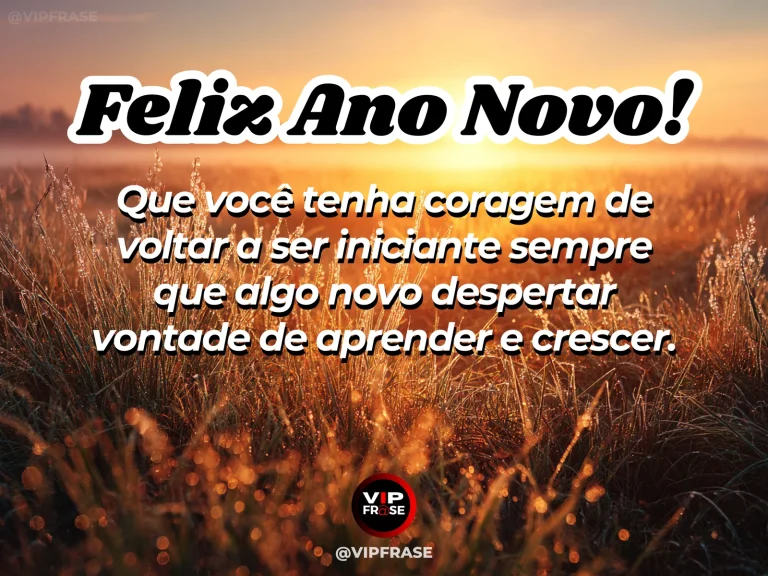 Frase de Ano Novo sobre coragem para recomeçar, com trilha ao amanhecer.
